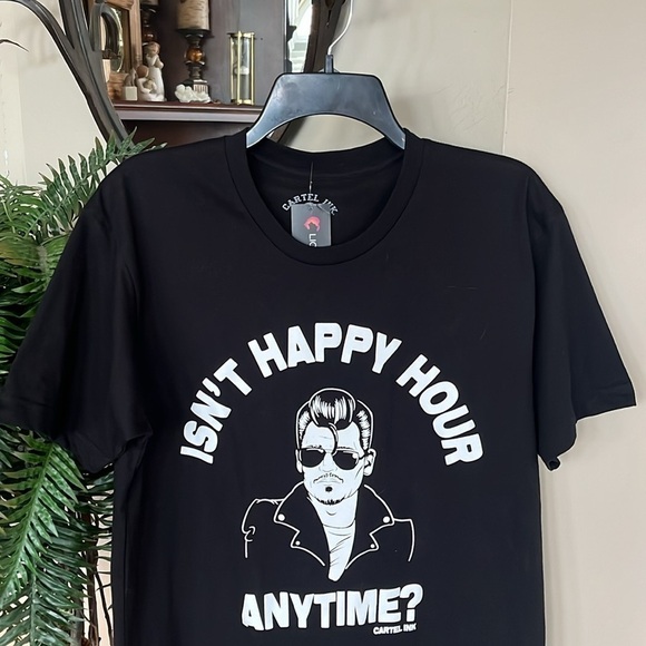 Brand New Cartel Ink Johnny Depp Court “Isn’t Happy Hour Anytime?” Black Shirt - Picture 4 of 9